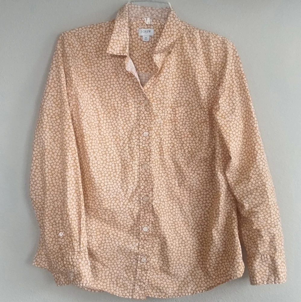 J. Crew Size Medium Yellow Floral Button Down Shirt - Picture 2 of 7